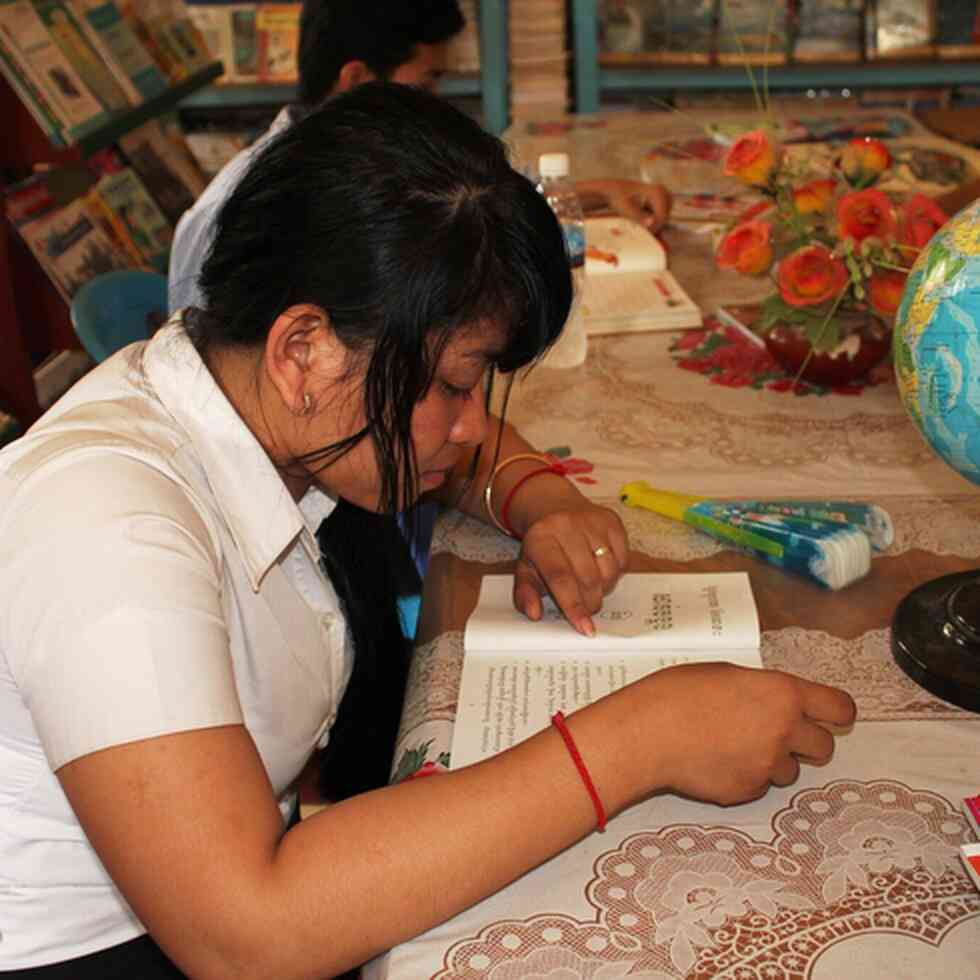 Student in school library, Cambodia - Credit: GPE/Livia Barton